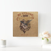 Starke mutige Löwenfront Christliche Bibelverse Quadratische Wanduhr (Zuhause)