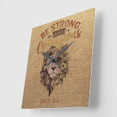 Starke mutige Löwenfront Christliche Bibelverse Quadratische Wanduhr (Winkel)