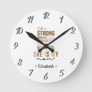 Starke Mutter Retro-Script Groovy Muttertag  Runde Wanduhr
