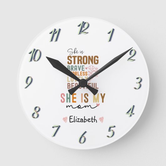 Starke Mutter Retro-Script Groovy Muttertag Runde Wanduhr (Vorderseite)