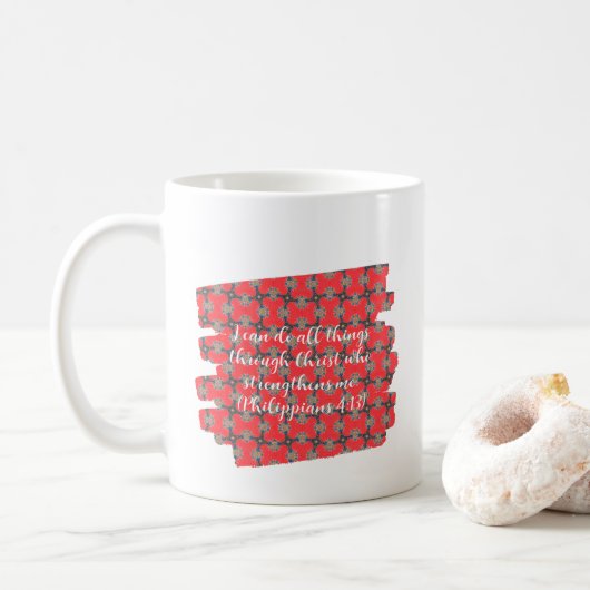 Stärke-Schrift Rot Florales Muster Kaffeetasse (Mit Donut)