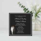 Starke Schwarz-Weiß-Zwei-Grooms Einladung (Stehend Vorderseite)