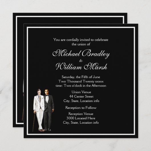 Starke Schwarz-Weiß-Zwei-Grooms Einladung (Vorne/Hinten)