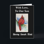 Starke Smart Kind Son Birthday Kardinal Card Karte<br><div class="desc">Senden Sie Ihrem Sohn einen kräftigen,  smarten und freundlichen roten Kardinal für einen Geburtstagswunsch. Die Karte ist ein gewagtes,  modernes Design,  das aus meiner Aquarellmalerei entworfen wurde,  um die realistischen Details des hübschen Vogels zu zeigen.</div>