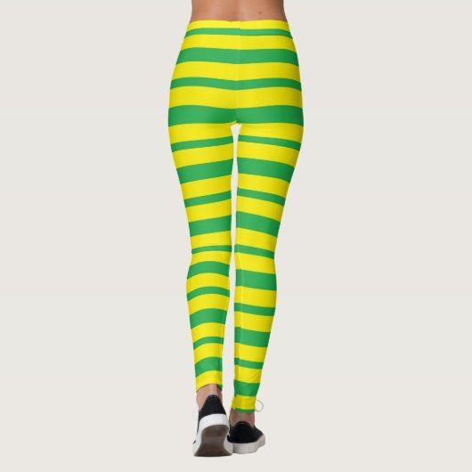 Starke und dünne grüne und gelbe Streifen Leggings (Rückseite)