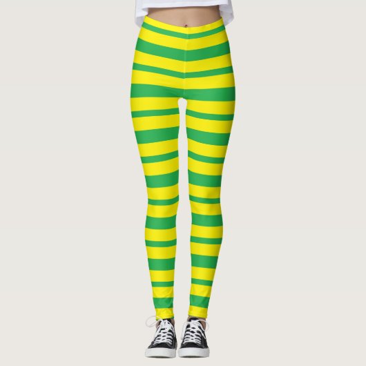 Starke und dünne grüne und gelbe Streifen Leggings (Vorderseite)