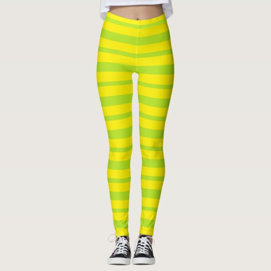 Starke und dünne Limone grüne und gelbe Streifen Leggings (Vorderseite)