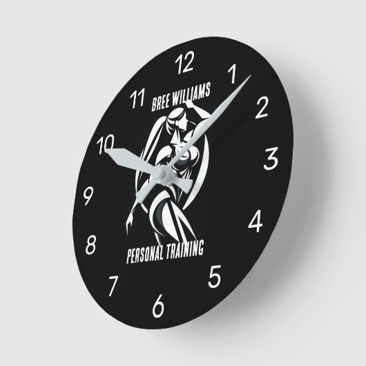 Starke weibliche Fitness Personal Training Minimal Runde Wanduhr (Winkel)