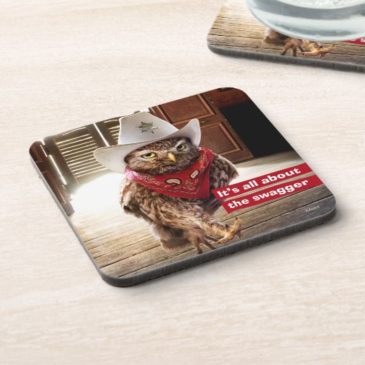 Starke Western-Sheriff-Eule mit Haltung u. Getränkeuntersetzer (Linke Seite)