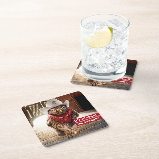 Starke Western-Sheriff-Eule mit Haltung u. Rechteckiger Pappuntersetzer (Vor Ort)