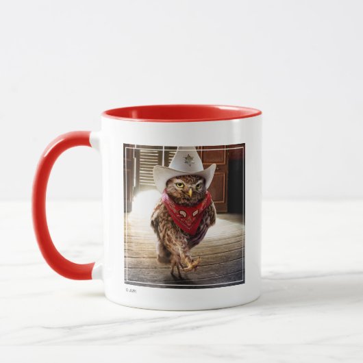 Starke Western-Sheriff-Eule mit Haltung u. Tasse (Links)