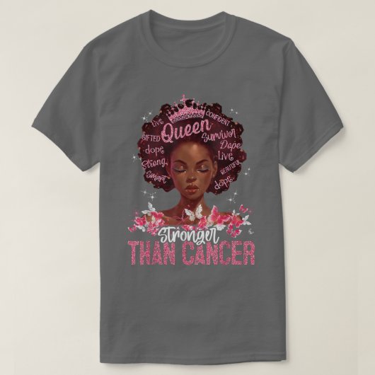 Stärker als Krebs Pink Black Afro Queen Brust T-Shirt (Design vorne)