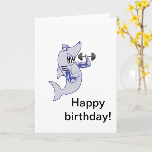 Starker Haifischgeburtstag Karte (Gelbe Blume)