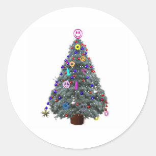 Starker Hippie-Weihnachtsbaum Runder Aufkleber