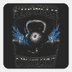 Stärker jeden Tag – Täglicher Fortschritt Fitnesss Quadratischer Aufkleber
