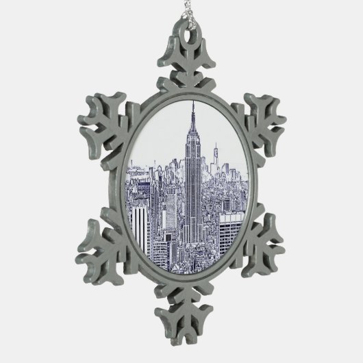 Starker Look NYC Skyline, Round-Frame Schneeflocken Zinn-Ornament (Links)