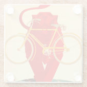 Starker roter Löwe greift frühes Fahrrad im Kiefer Glasuntersetzer (Rückseite)