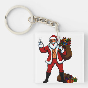 Starker Weihnachtsmann mit Friedenszeichen! Geriss Schlüsselanhänger