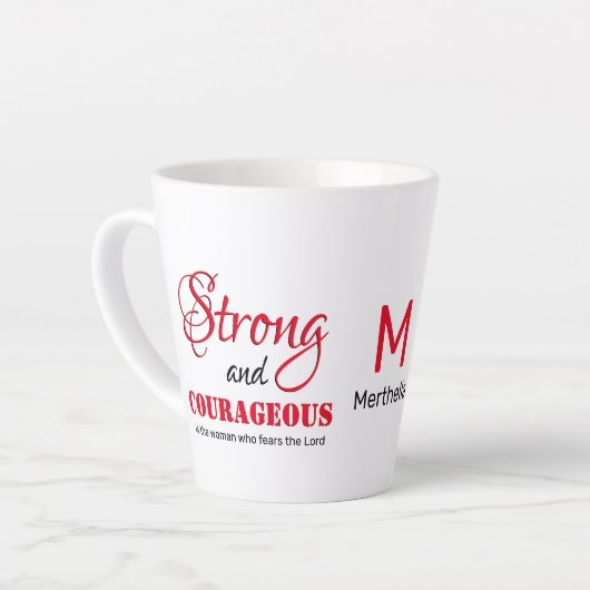 STARKES COURAGEOUS FRAU Christliches Monogramm Milchtasse (Linke Ecke)