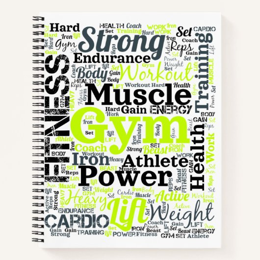 Starkes Gym-Workout-Wortwolke Notizblock (Vorderseite)