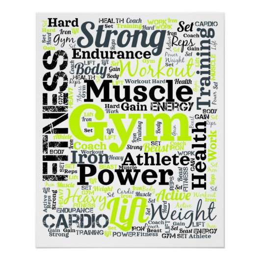 Starkes Gym-Workout-Wortwolke Poster (Vorderseite)