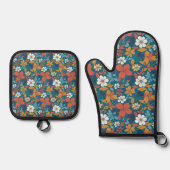 Starkes Sommerblumenmuster Ofenhandschuh & Topflappen-Set (Vorderseite)