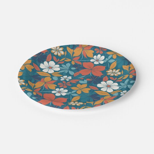 Starkes Sommerblumenmuster Pappteller (Schrägansicht)