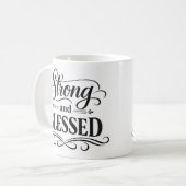 Starkes und gesegnetes inspirierendes Kaffeetasse (Vorderseite Links)