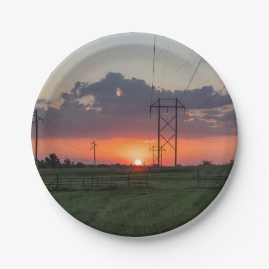 Starkstromleitungs-Sonnenuntergang-Landschaft Pappteller (Vorderseite)