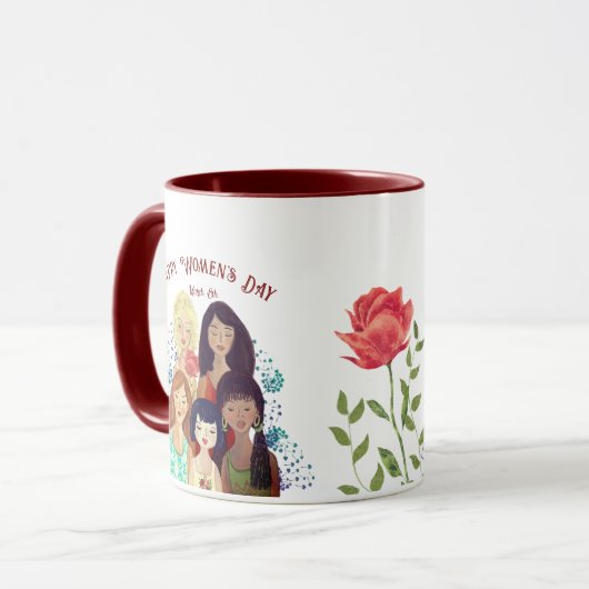 Stärkung der ROTEN Tasse am Internationalen Frauen (Vorderseite Links)