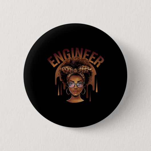 Stärkung der schwarzen Ingenieurin Afro Frau feier Button (Vorderseite)