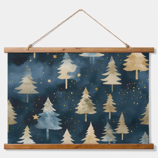 Starlight Evergreen Dreams Botanisch Wandteppich Mit Holzrahmen (Vorne)