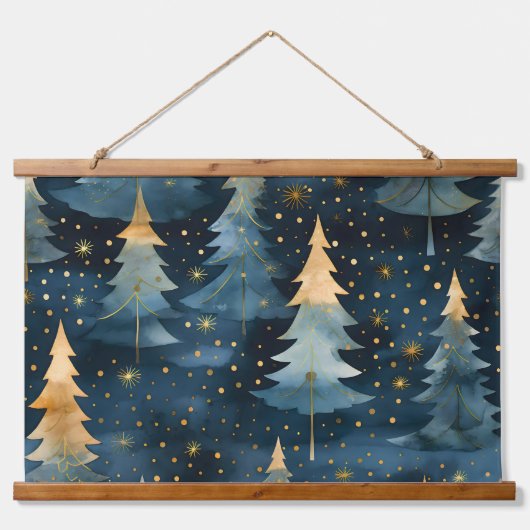 Starlight Evergreen Dreams Botanisch Wandteppich Mit Holzrahmen (Vorne)