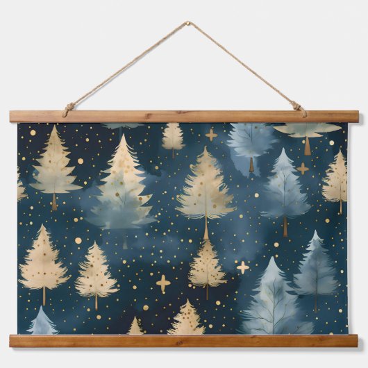 Starlight Evergreen Dreams Botanisch Wandteppich Mit Holzrahmen (Vorne)