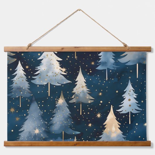 Starlight Evergreen Dreams Botanisch Wandteppich Mit Holzrahmen (Vorne)