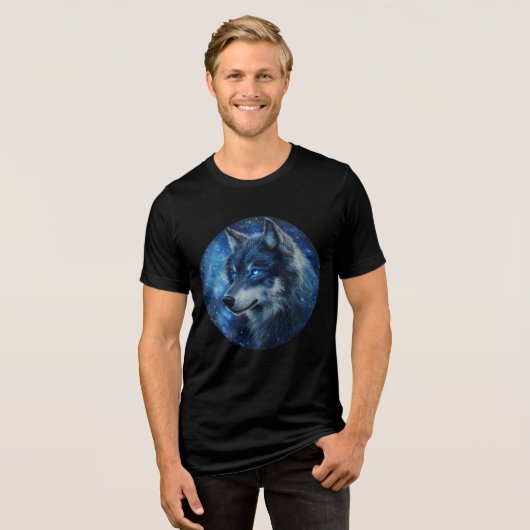 Starlight Gaze Cosmic Wolf Art Tri-Blend Shirt (Vorderseite voll)
