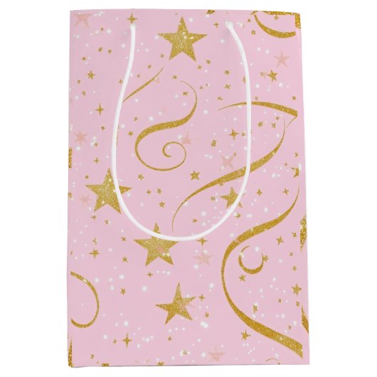 Starlight Geschenktasche - Pink & Gold Star Gesche Mittlere Geschenktüte (Vorderseite)