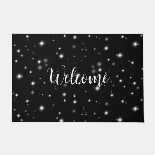 Starlight Glitzern Schwarz-Weiß-Stars Fußmatte (Vorderseite)