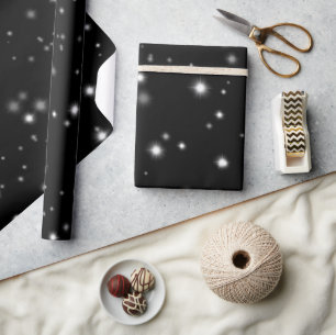 Starlight Glitzern Schwarz-Weiß-Stars Geschenkpapier