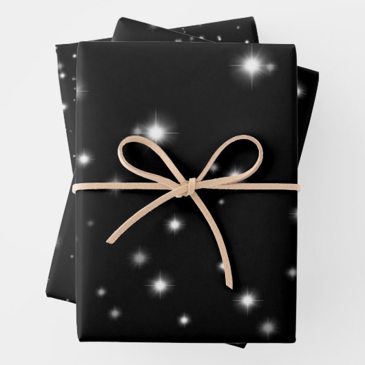 Starlight Glitzern Schwarz-Weiß-Stars Geschenkpapier Set (Beispiel)