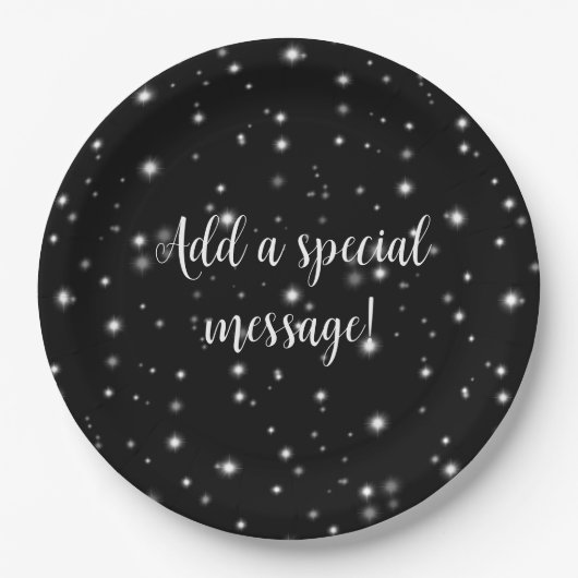 Starlight Glitzern Schwarz-Weiß-Stars Pappteller (Vorderseite)