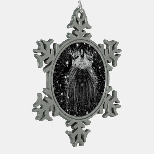 Starlight Lion mit Crosstramm Schneeflocken Zinn-Ornament (Links)