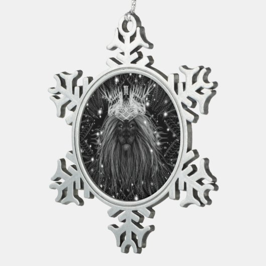 Starlight Lion mit Crosstramm Schneeflocken Zinn-Ornament (Rechts)