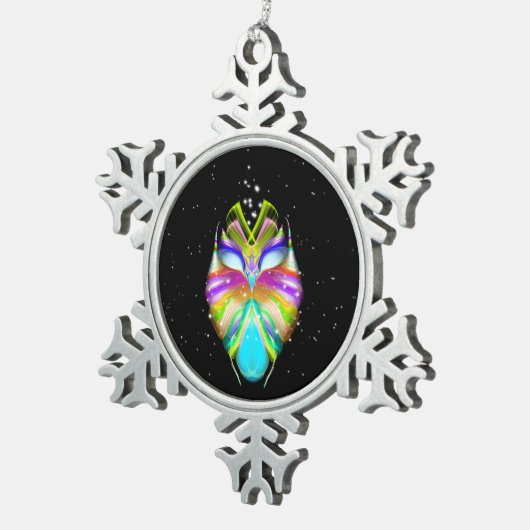 Starlight Oracle Owl Schneeflocken Zinn-Ornament (Rechts)