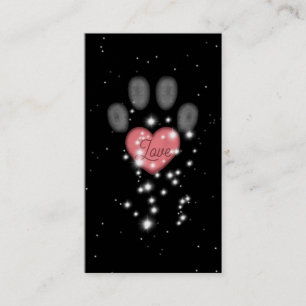 Starlight Pink Heart Paw Print Pet Sitter Schwarz Visitenkarte