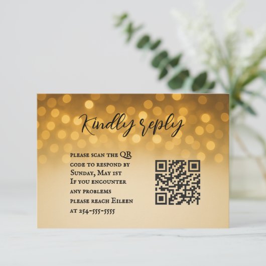 Starlight Vow QR Code Wedding RSVP Card (Stehend Vorderseite)