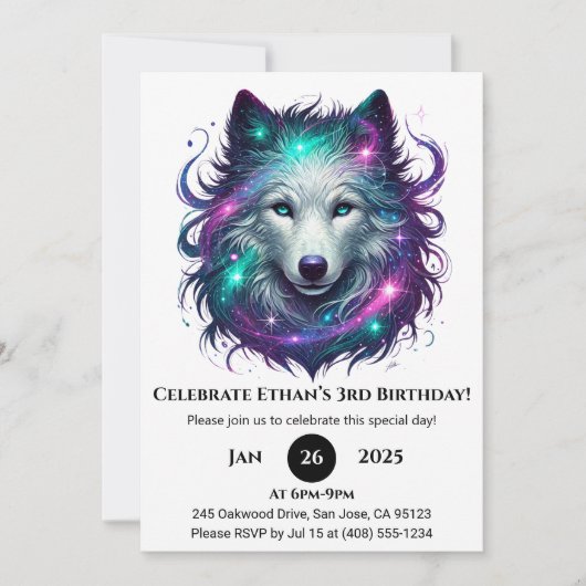 Starlight Wolf Birthday Einladung (Vorderseite)