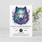 Starlight Wolf Birthday Einladung (Stehend Vorderseite)