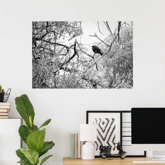 Starling auf einem gefrorenen Baum Poster (Heimbüro)