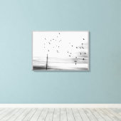 Starling Vögel fliegen mit Hydro Wires Stark Szene Leinwanddruck (Insitu (Holzboden))